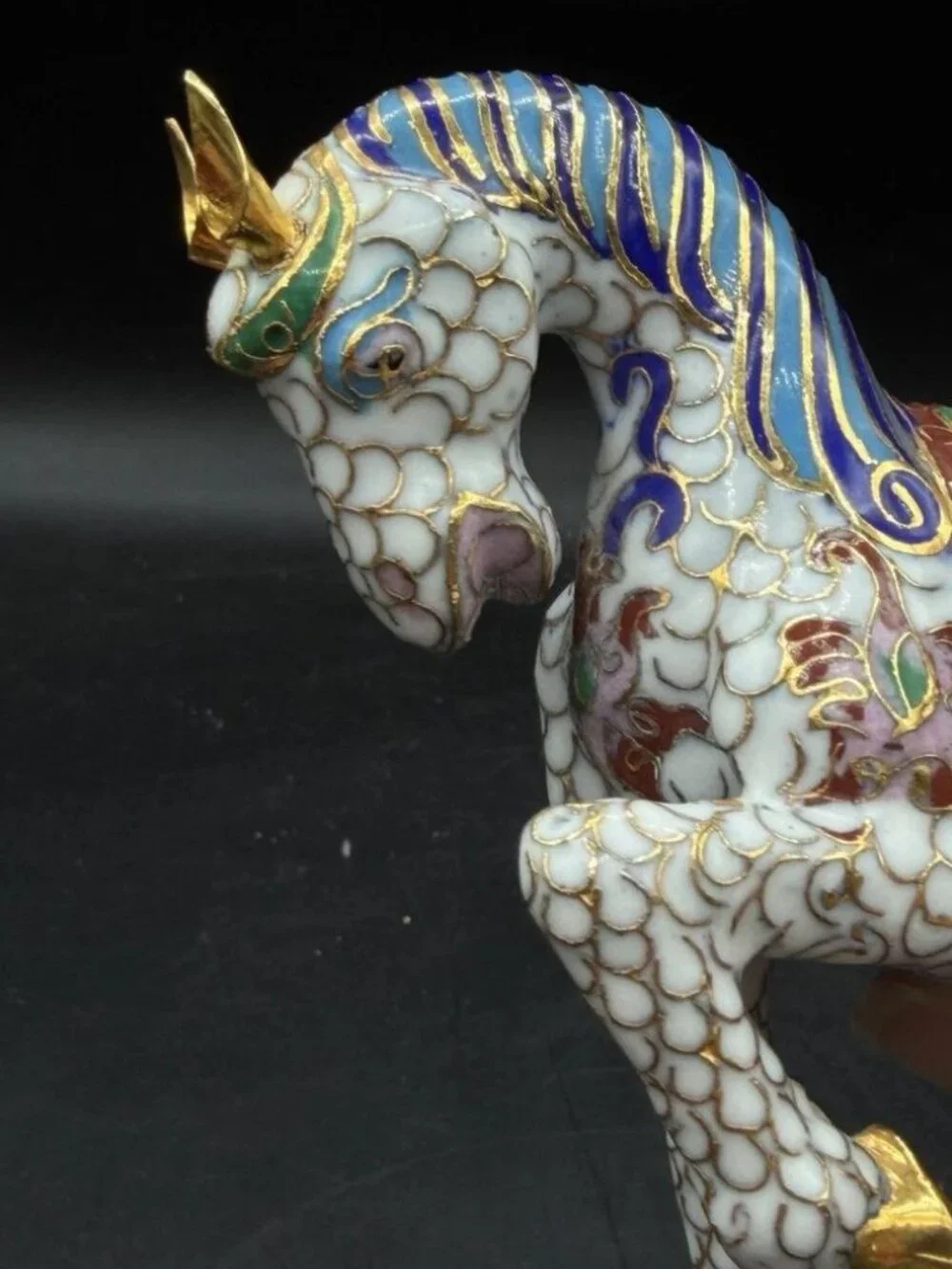 Traditional Brass Enamel Cloisonne Horse Figurine Multicolor